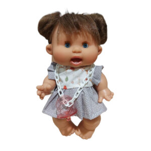 0424 Nines d Onil Χειροποίητο μωρό κούκλα Pepote special Funtastik με γκρι φόρεμα 26 εκ