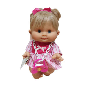 0424 Nines d Onil Χειροποίητο μωρό κούκλα Pepote special Funtastik με ροζ ριγέ φόρεμα 26 εκ